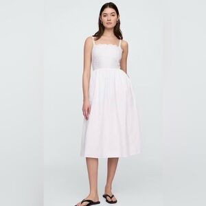 Gap White Scallop-Trim Square Neckline Midi Sundress